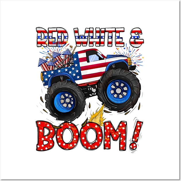 4th of July, Monster Truck, Patriotic Monster Truck, America, Red White and Boom Wall Art by MichaelStores